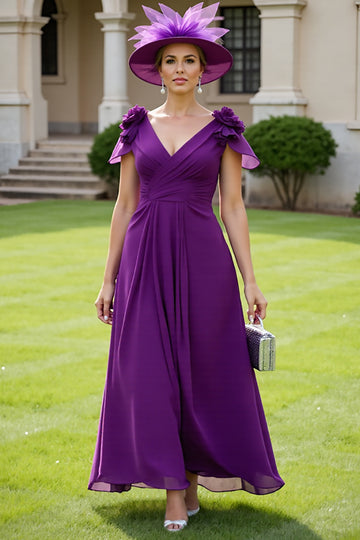 Grape A Line Mother Of The Bride Dress With 3D Flowers